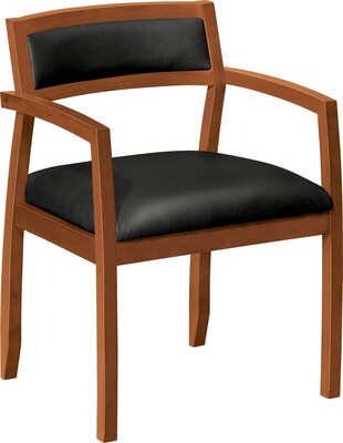 basyx by HON VL852 Wood Guest Chair, SofThread™ Leather, Black/Bourbon Cherry, Seat: 20W x 17D, Back: 20W x 13H