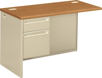 HON 38000 Series 48"W Steel Single Pedestal Desk w/Flush Left Return, Box/File w/Lock, Harvest/Putty (HON38216LCL)