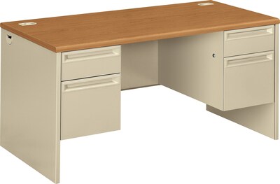 HON® 38000 Series Double Pedestal Desk, Harvest/Putty, 29 1/2H x 60W x 30D