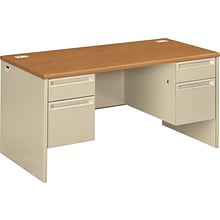 HON® 38000 Series Double Pedestal Desk, Harvest/Putty, 29 1/2H x 60W x 30D