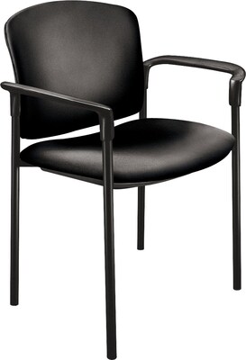 HON® Pagoda® Fan Back Vinyl Stacking Arm Chair; Black, 2/Carton