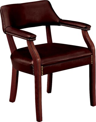 HON® Traditional Wood Seating 6550 Glove-Soft Vinyl Guest Arm Chair, Oxblood