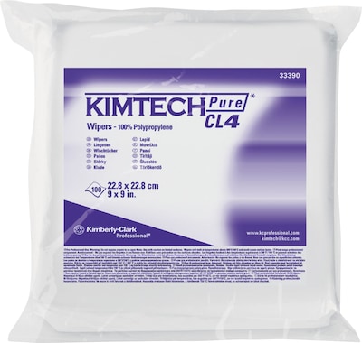 W4 Critical Task Wipers, 3-Ply, 9 x 9, Unscented, White, 100/Bag, 5 Bags/Carton (KCC33390)