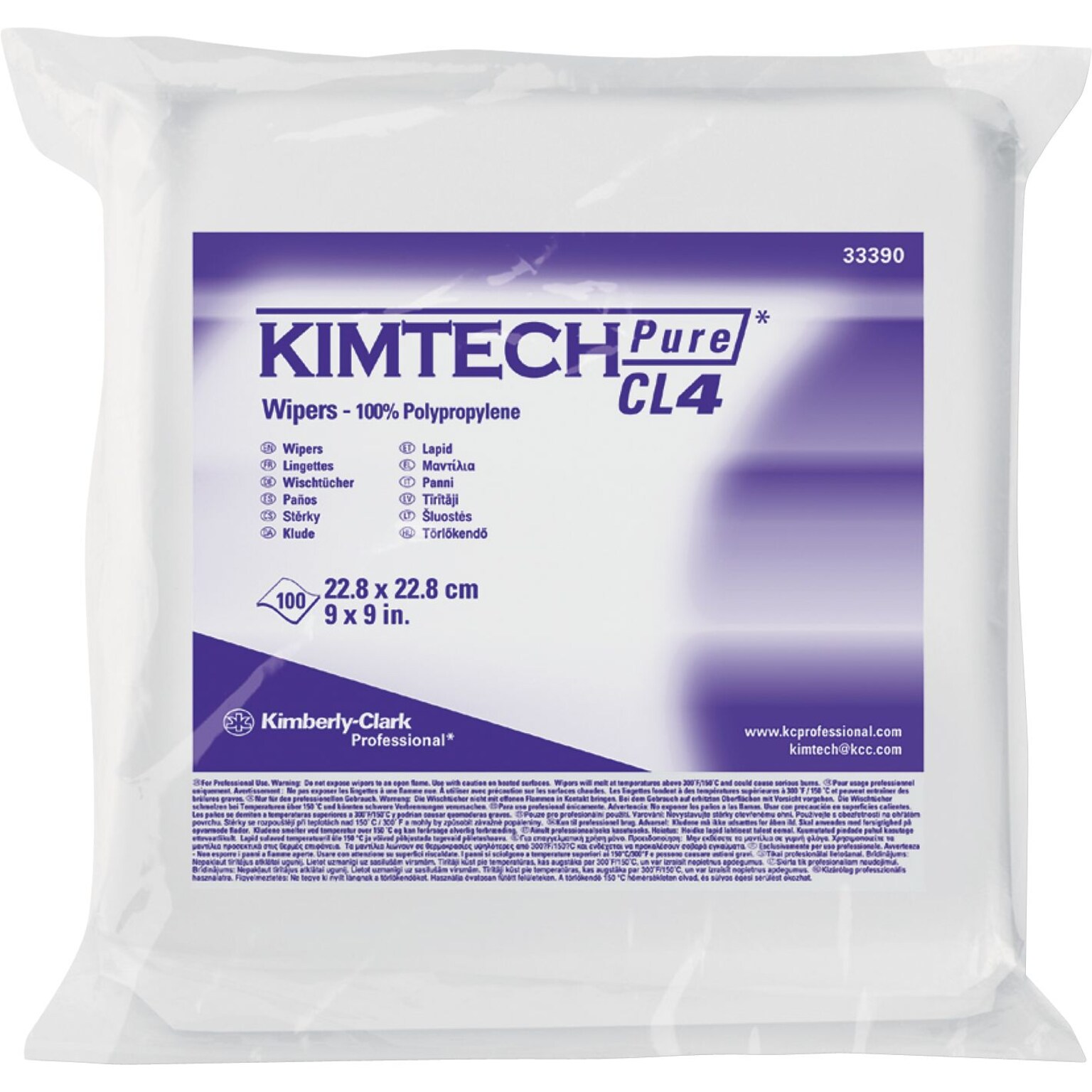 W4 Critical Task Wipers, 3-Ply, 9 x 9, Unscented, White, 100/Bag, 5 Bags/Carton (KCC33390)