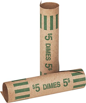 Preformed Tubular Coin Wrappers, Dimes, $5, 1000 Wrappers/box