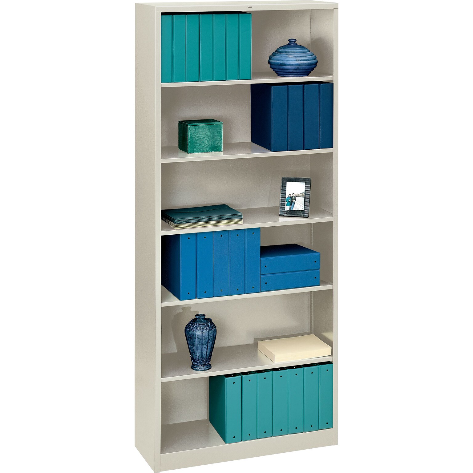 HON Brigade Bookcase, Light Gray, 6-Shelf, 81 1/8H