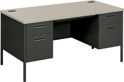 HON® Metro Classic Double Pedestal Desk, Gray/Charcoal, 29.5H x 60W x 30D