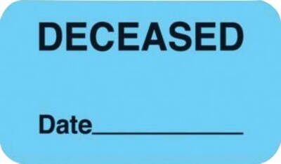 Chart Alert Medical Labels, Deceased, Light Blue, 7/8x1-1/2, 500 Labels