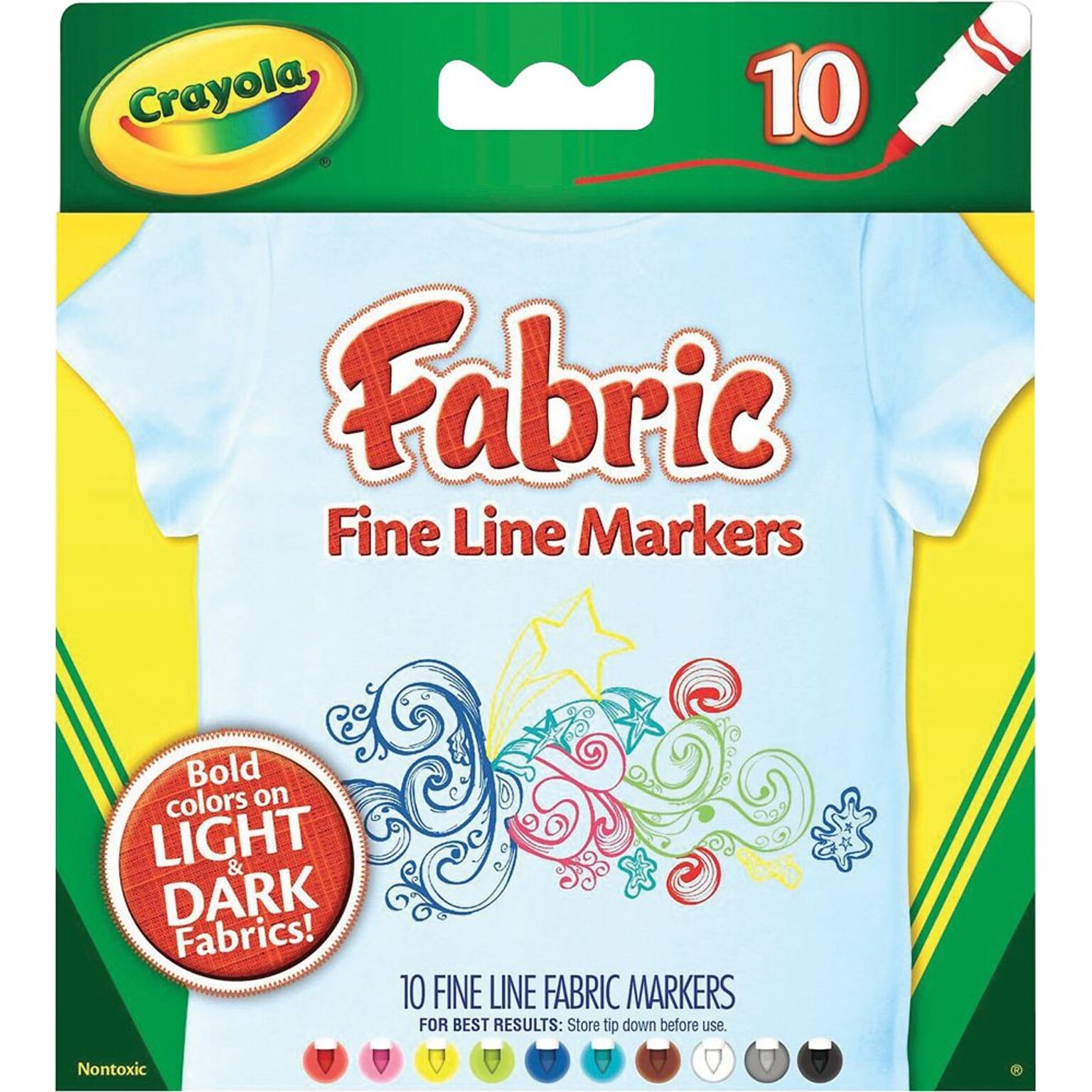 Crayola Fabric Marker, Fine Line Tip, 10/Pack