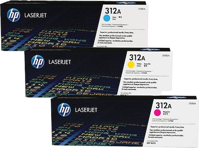 HP 312A Cyan/Magenta/Yellow Standard Yield Toner Cartridge, 3/Pack   (CF440AM)