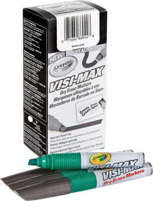 Crayola Visi-Max Dry Erase Markers, Bold Marker Point Type, Chisel Style, Green Ink, 12/Pk