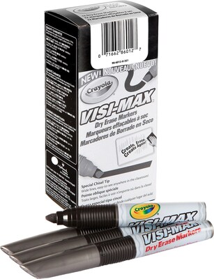 Crayola Visi-Max Dry Erase Markers, Bold Marker Point Type, Chisel Style, Black Ink, 12/Pk