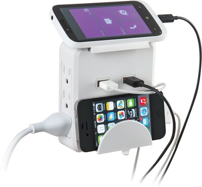Power Xcel 6 Outlet Side Socket Wall Adapter w/ USB Ports