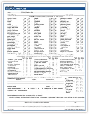 Medical Arts Press® Medical History; Rainbow FormsFamily™, Dental