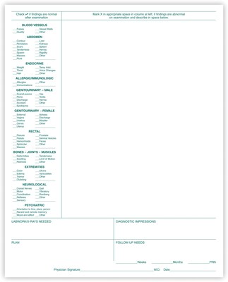 Medical Arts Press® Physical Exam Forms, Green FormFamily™, Top Punched, 250/PK