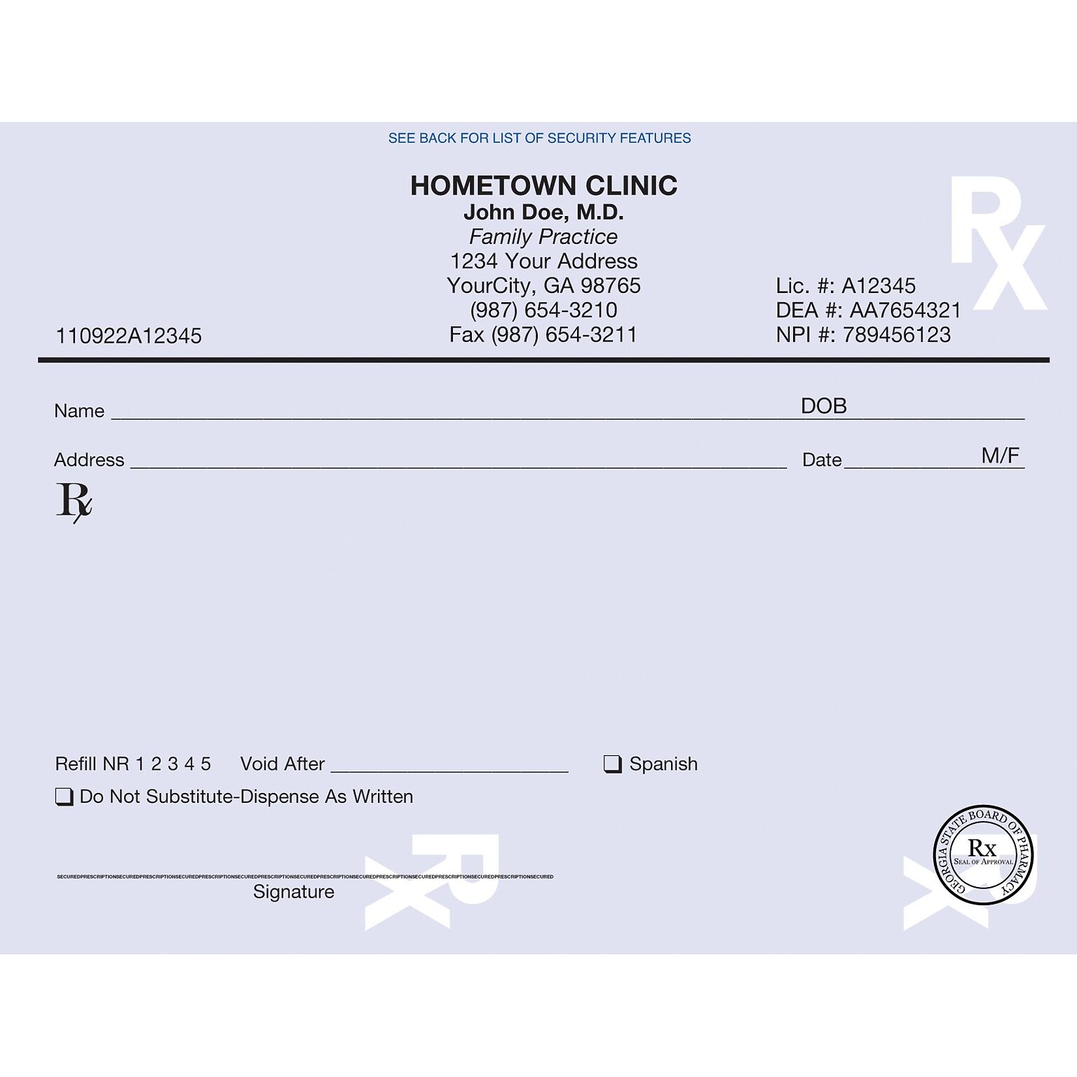 Medical Arts Press® Single Copy RX; Georgia, 1 Part