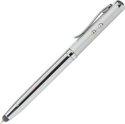Quartet 4-In-1 Laser Pointer with Stylus, Pen and LED Light, Projects 984 Feet, Silver