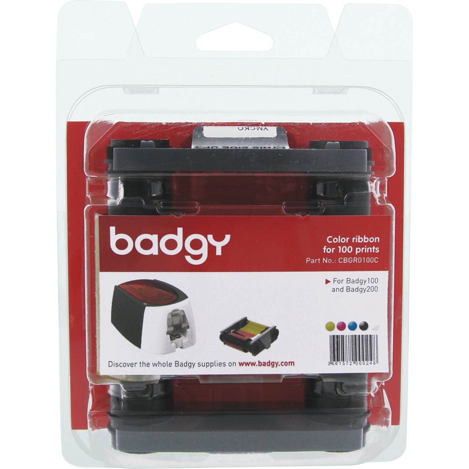 Badgy Color Ribbon for Badgy 100/200 Printers, YMCKO, Yields Approximately 100 Prints (CBGR0100C)