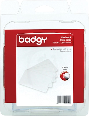 Badgy Thick and Blank PCV Cards, White, 100/Pack (CBGC0030W)