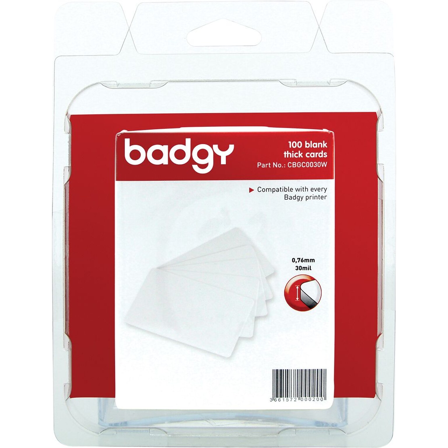 Badgy CR-80 Thick and Blank PVC Cards, White, 100/Pack (CBGC0030W)