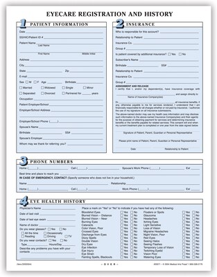 Medical Arts Press® Eye Care Registration Form, Numbered Sections