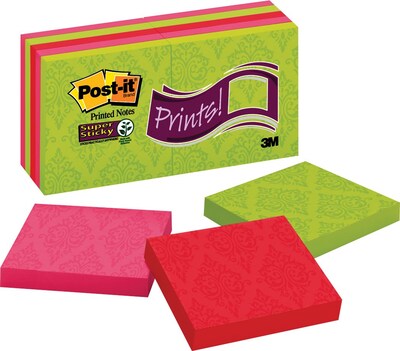 Post-it® Super Sticky Notes, 3 x 3, Assorted Colors, Printed, 10 Pads/Pack (654-10SSFP)