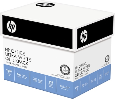 Poly Wrapped HP Office Copy Paper, 8-1/2 x 11, 92 Bright, 20 LB, 10 Reams of 500 Sheets