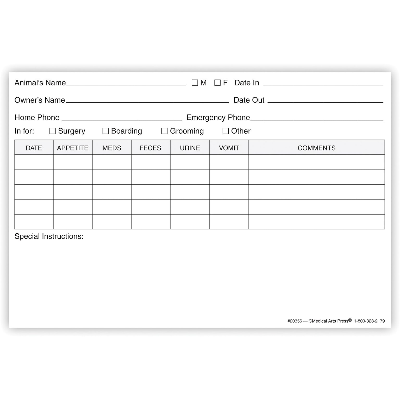 Medical Arts Press® Vet Cage Card; Identification Information, 4x6