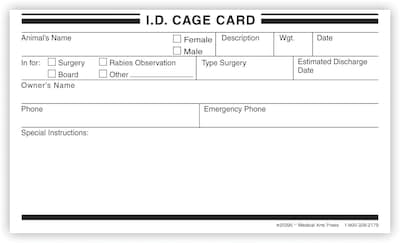 Medical Arts Press® Vet Cage Card; Pets Logo, 3x5