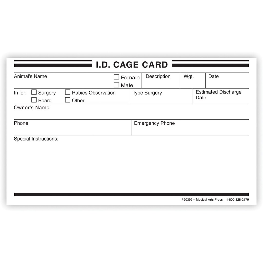 Medical Arts Press® Vet Cage Card; Pets Logo, 3x5" | Quill.com