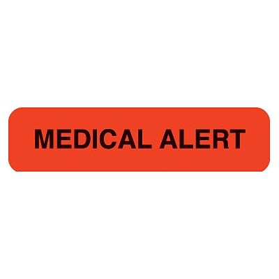 Chart Alert Medical Labels, Medical Alert, Fluorescent Red, 5/16x1-1/4, 500 Labels