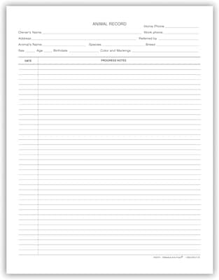 Medical Arts Press® Veterinary Animal Record Progress Notes, Narrow Ruled