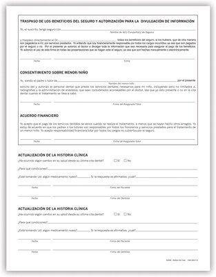 Medical Arts Press Dental Registration and Medical History Form, Spanish (20586)