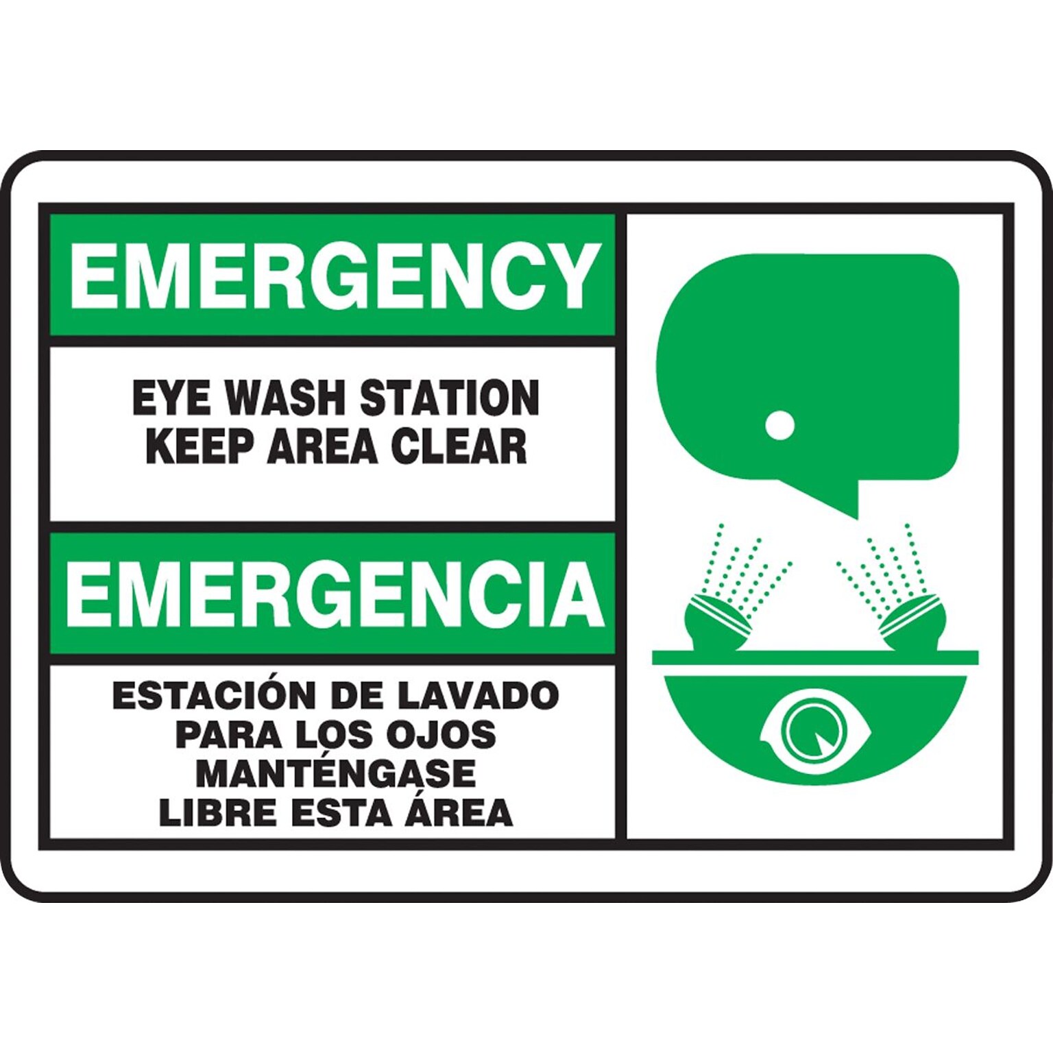 Accuform EMER EYEWASH STN Plastic Safety Sign, 10 x 14 (SBMFSD927MVP)