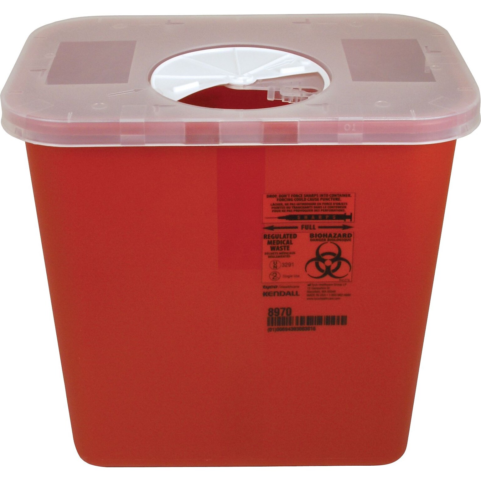 Covidien Sharps Plastic Container, 2-Gallon Container with Rotor Lid, Red (SRRO100970)
