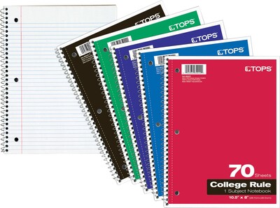 Oxford 1-Subject Notebooks, 8 x 10.5, College Ruled, 70 Sheets, Each (65022)