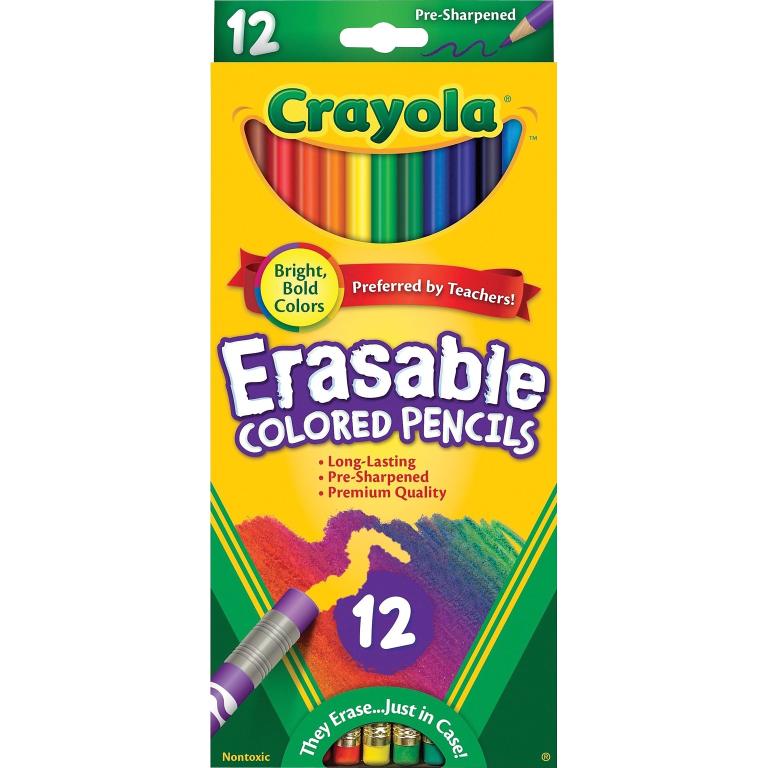Crayola Eraseable Colored Pencils, Assorted Colors, 12 Pencils/Pack (68-4412)