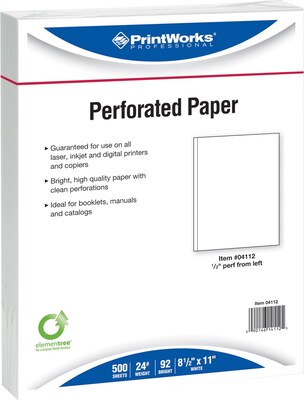 Printworks® Professional 8.5" x 11", Perforated Paper, 24 lbs., 92 Brightness, 2500 Sheets/Carton (04112P)