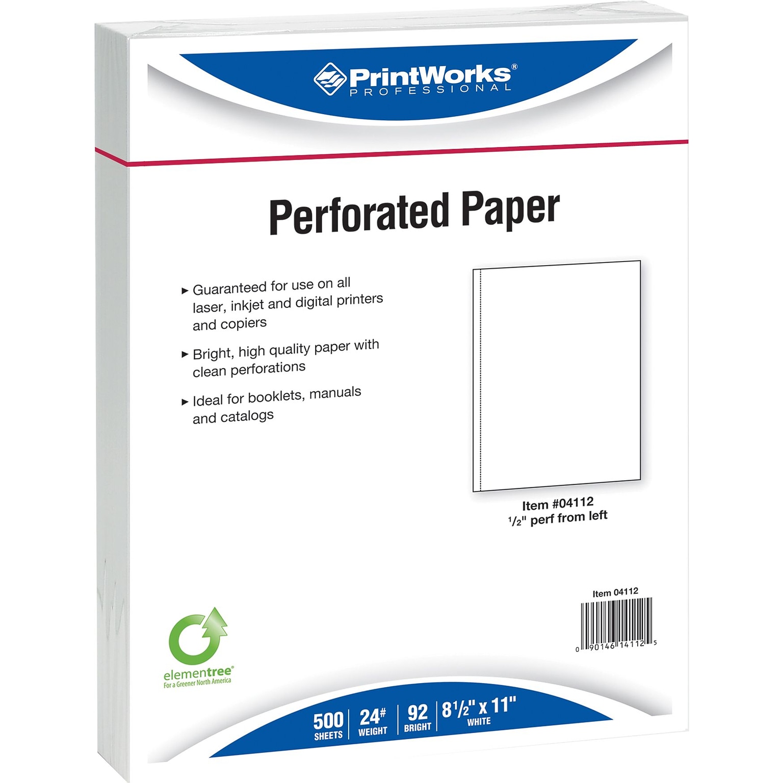 Printworks® Professional 8.5 x 11, Perforated Paper, 24 lbs., 92 Brightness, 2500 Sheets/Carton (04112P)
