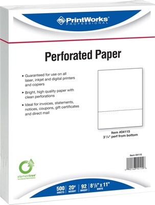 Printworks® Professional 8.5 x 11 Perforated Paper, 20 lbs., 92 Brightness, 2500 Sheets/Carton (04