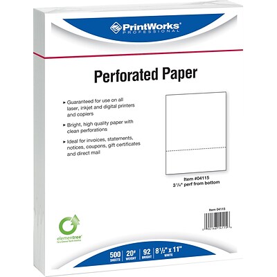 Printworks® Professional 8 1/2 x 11 20 lbs. Perforated 3 1/4 Paper, 2500/Case