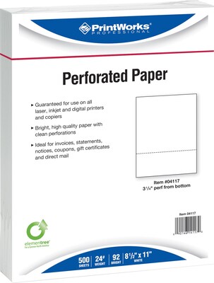 Printworks® Professional 8.5 x 11 Perforated Paper, 24 lbs., 92 Brightness, 2500 Sheets/Carton (04117P)