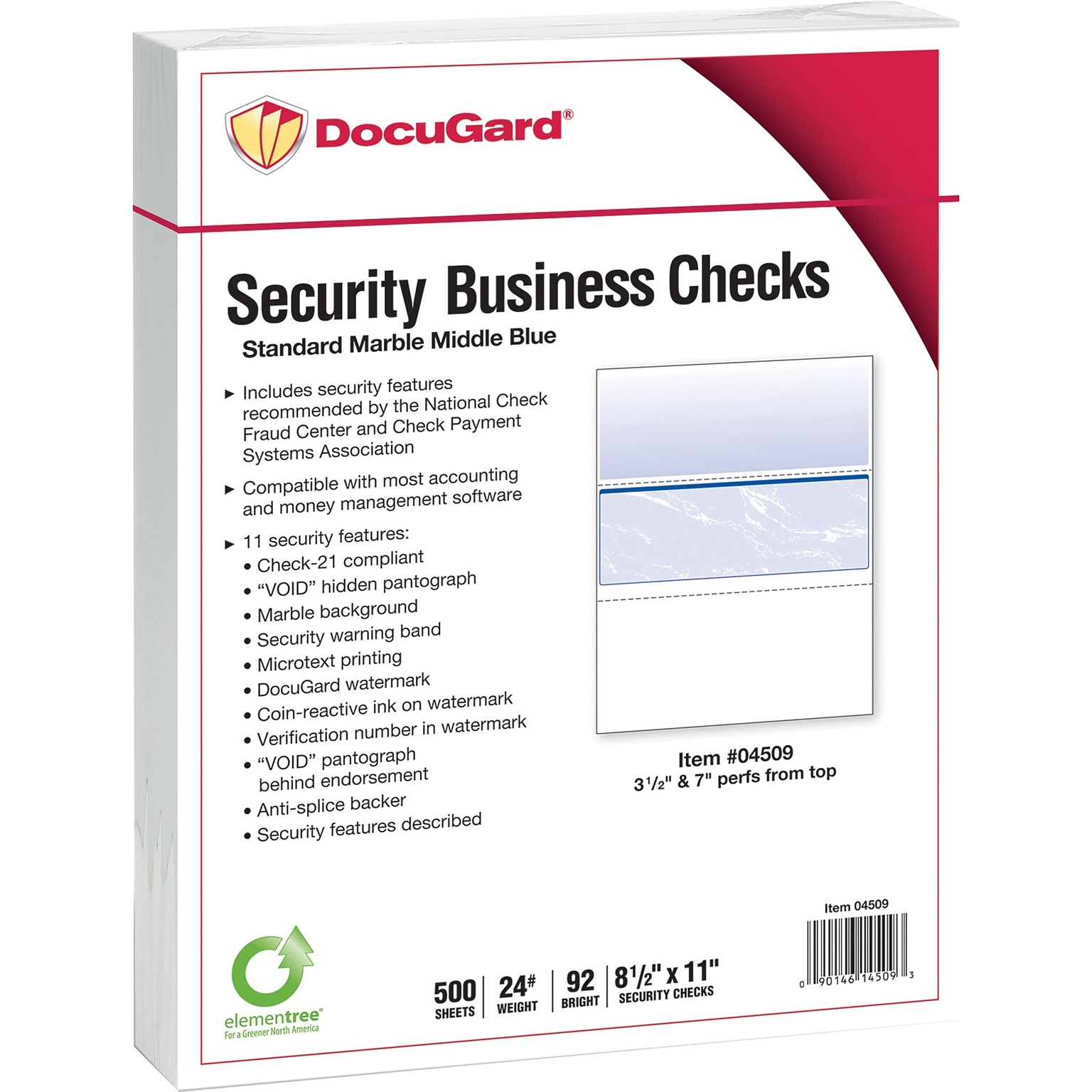 Paris DocuGard Standard 8.5 x 11 Business Security Check In Middle, 24 lbs., Blue, 500 Sheets/Ream, 2500/Carton (04509)