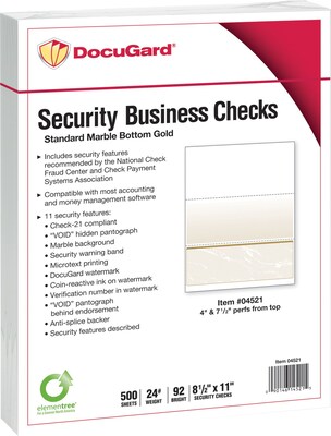 Paris DocuGard® 8 1/2 x 11 24 lbs. Standard Security Business Bottom Check Paper, Gold, 2500/Case