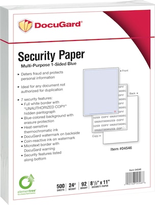 Paris DocuGard Advanced 8.5 x 11 Security Paper, 24 lbs., Blue, 500 Sheets/Ream, 2500/Carton (0454