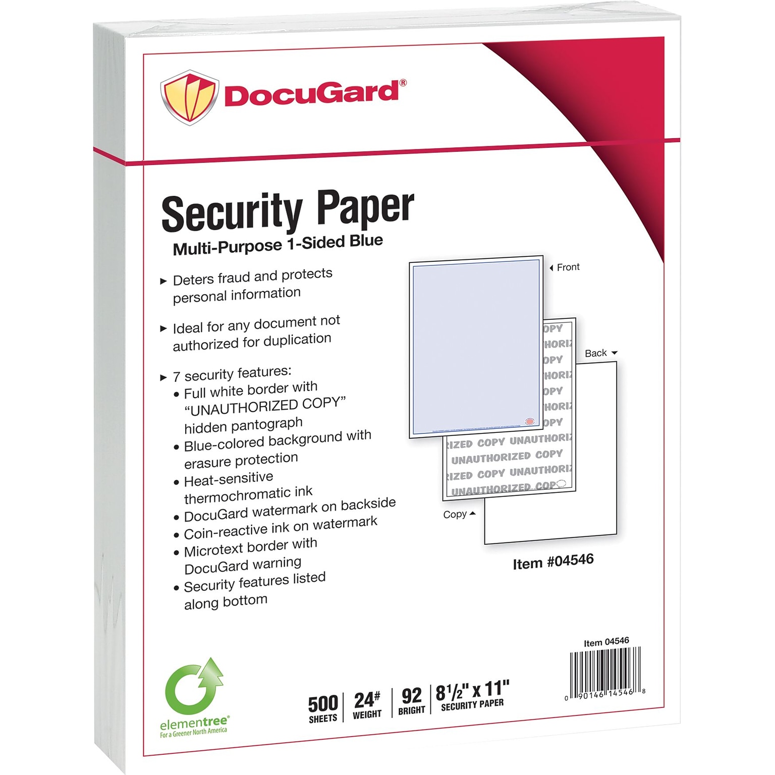 Paris DocuGard Advanced 8.5 x 11 Security Paper, 24 lbs., Blue, 500 Sheets/Ream, 2500/Carton (04546)