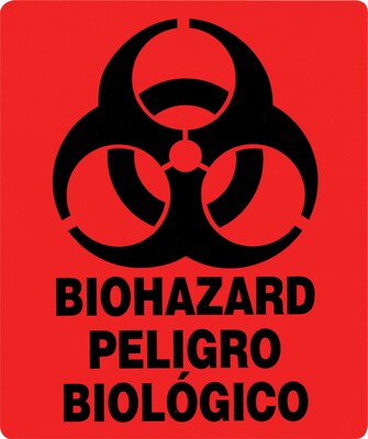 Biohazard Pre-Printed Labels, Heavy Duty, Red, 5x6, 1 Label
