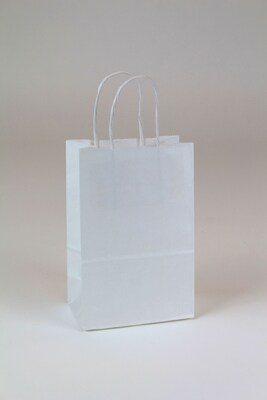 Mini Cub Shopper 8.25" x 5.25" x 3.5" Kraft Paper Shopping Bags, White, 250/Carton (WHITE539)