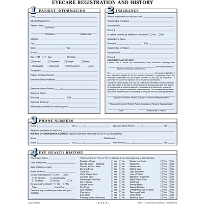 Medical Arts Press® Eye Care Registration Form, Numbered Sections
