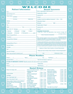 Medical Arts Press® Dental Registration and History Form; Tooth Border